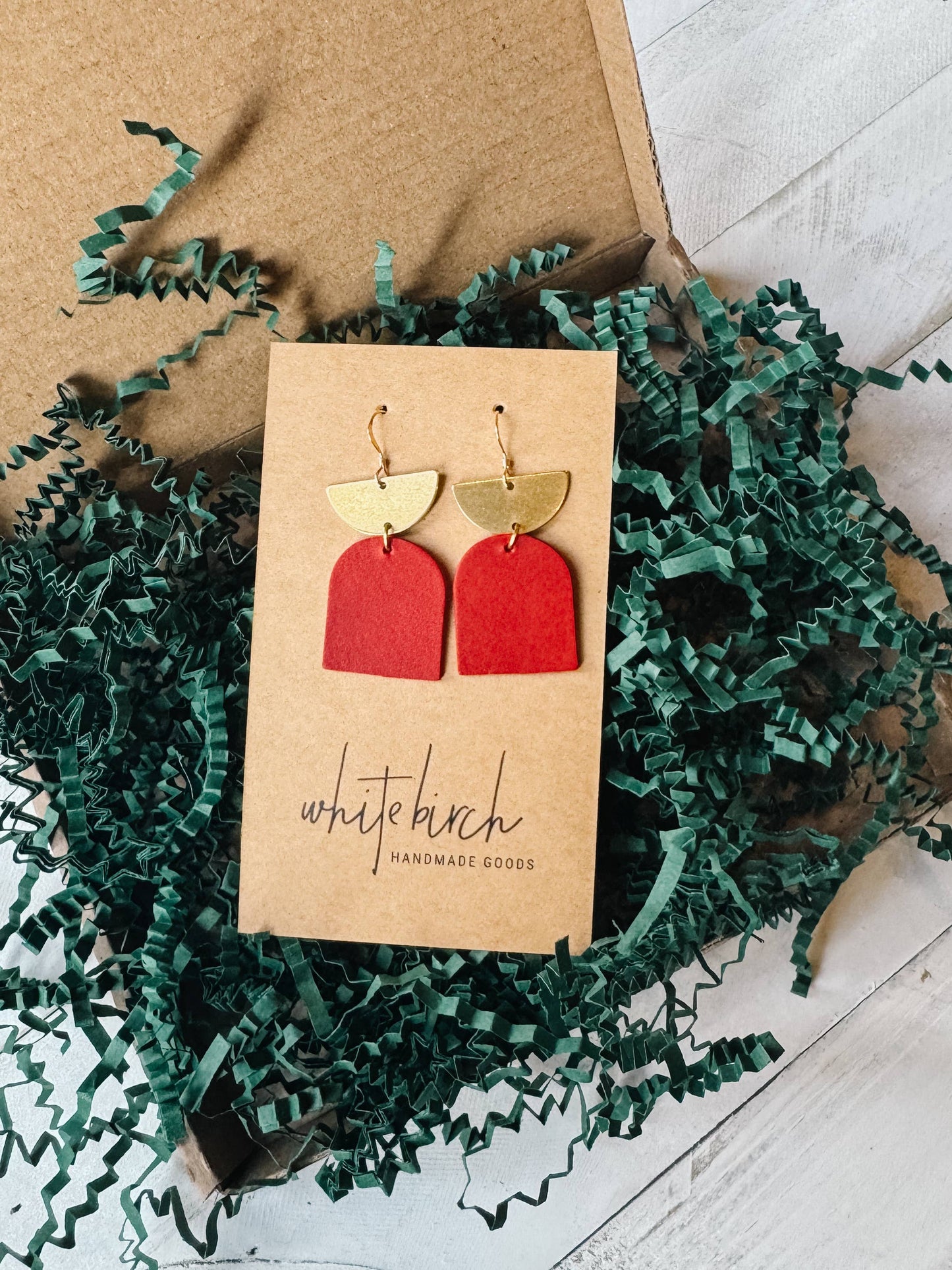White Birch Arch Leather Earrings