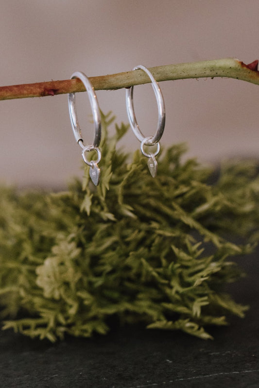 Loops Heart Charm Earrings / Silver