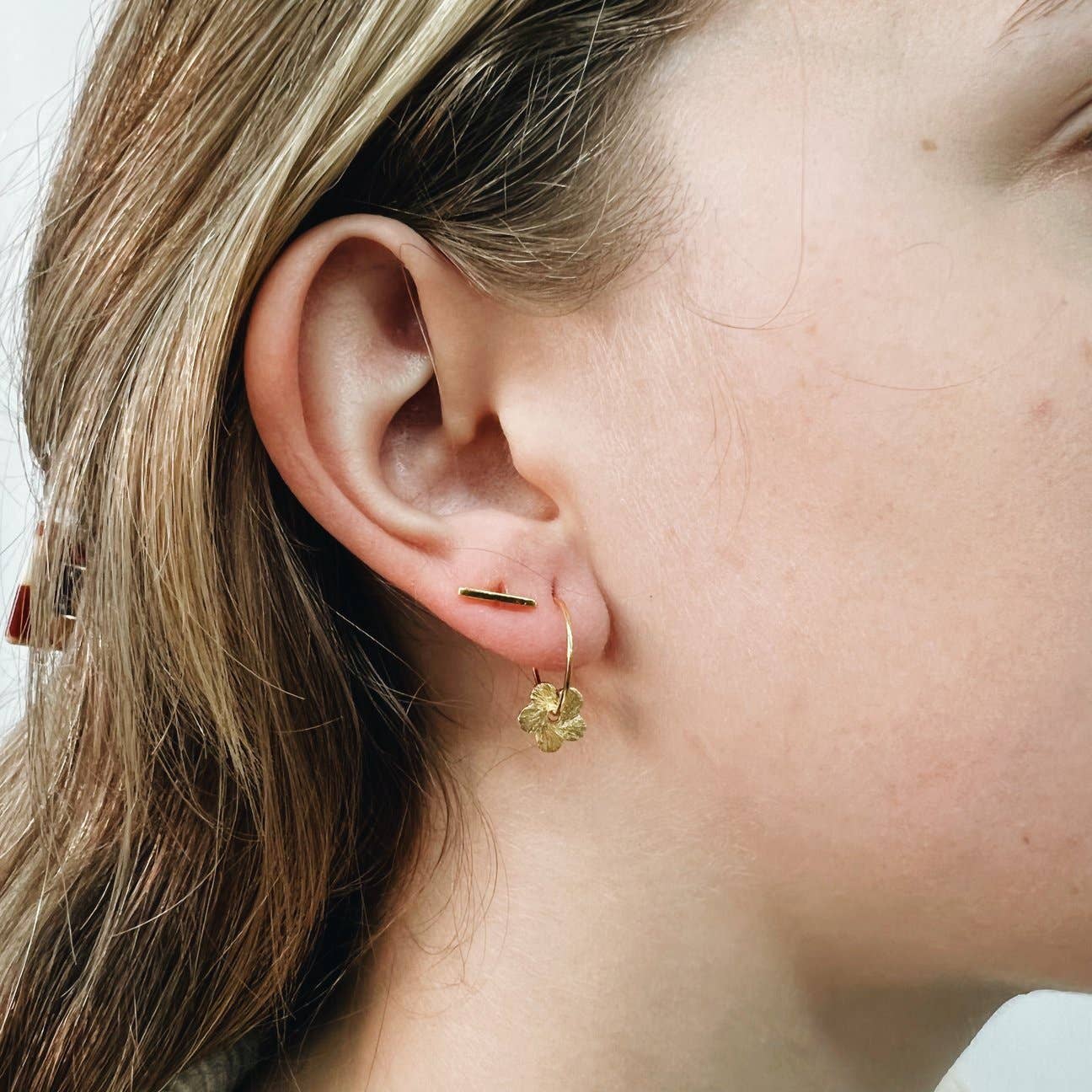 Horace Blomo 16k Gold Plated Flower Adorned Hoop Earrings
