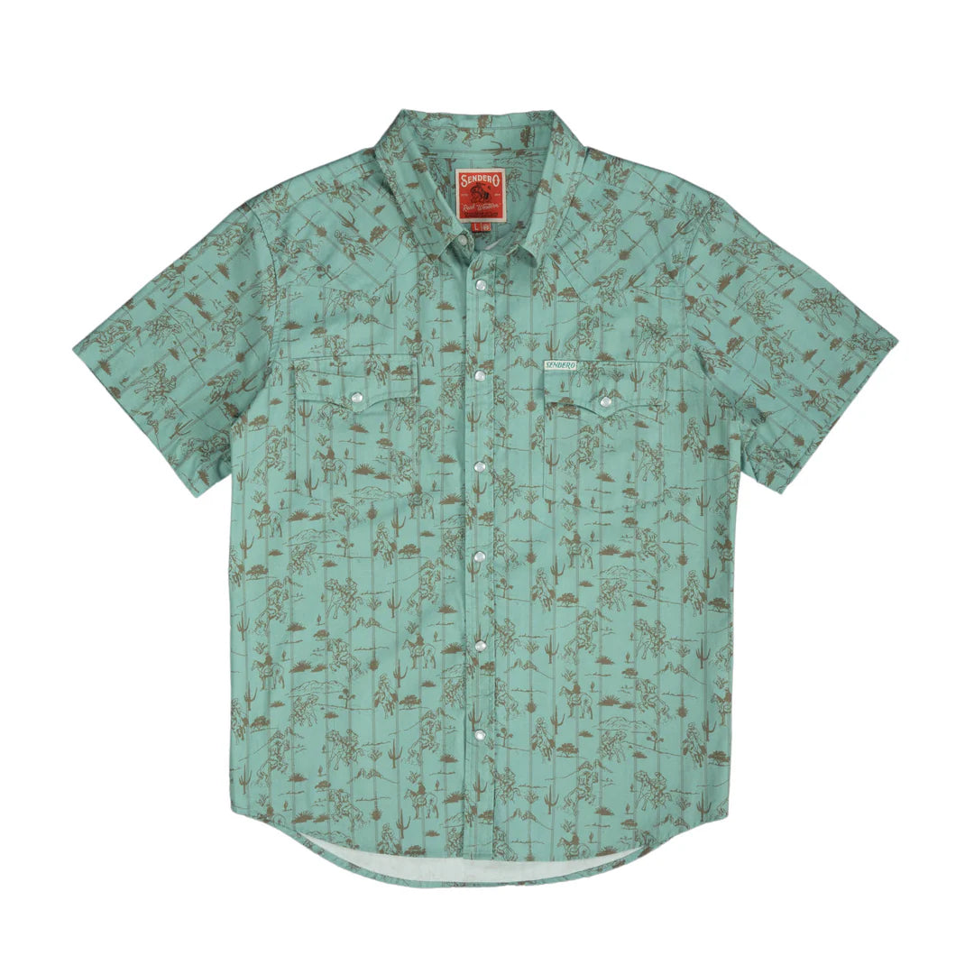 Sendero Serape Pearl Snap Short Sleeve - Azulado Desert Rodeo Print