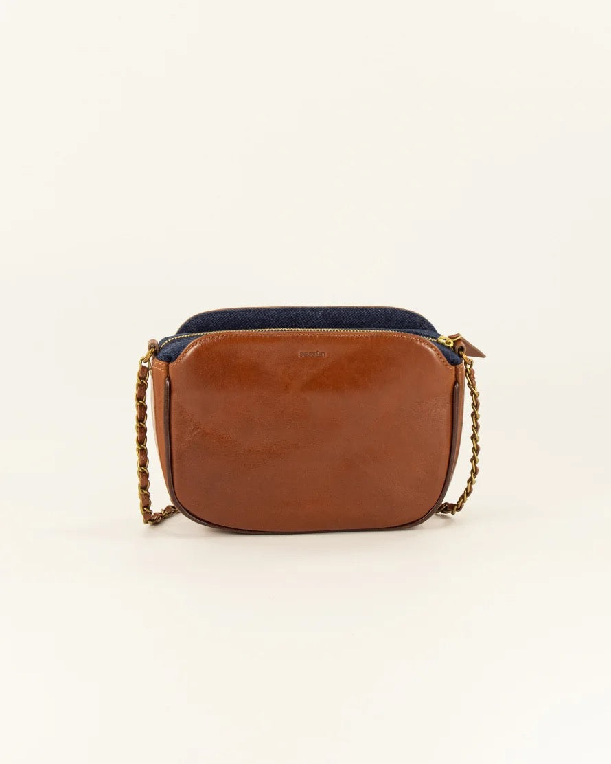 Sessun Divine Mixed Materials Chain Bag - Blue Clay