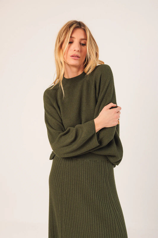 Indi + Cold Ribbed Sweater w/ Perkins Collar