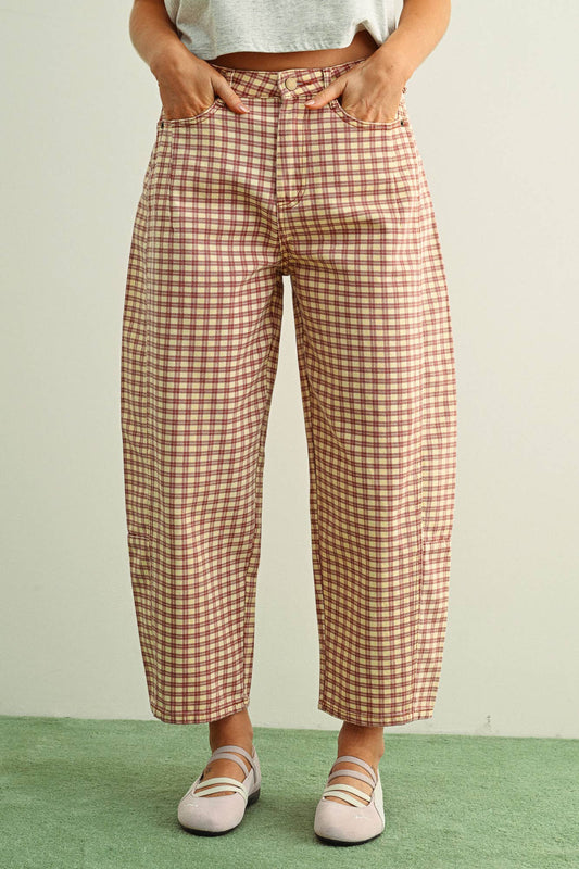 Miou Muse Mini Check Barrel Pants