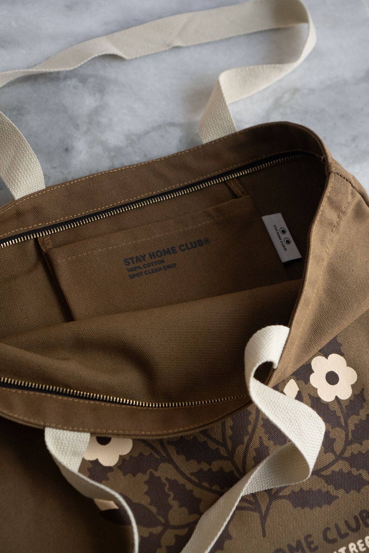 Stay Home Club Big Zippered Canvas Tote