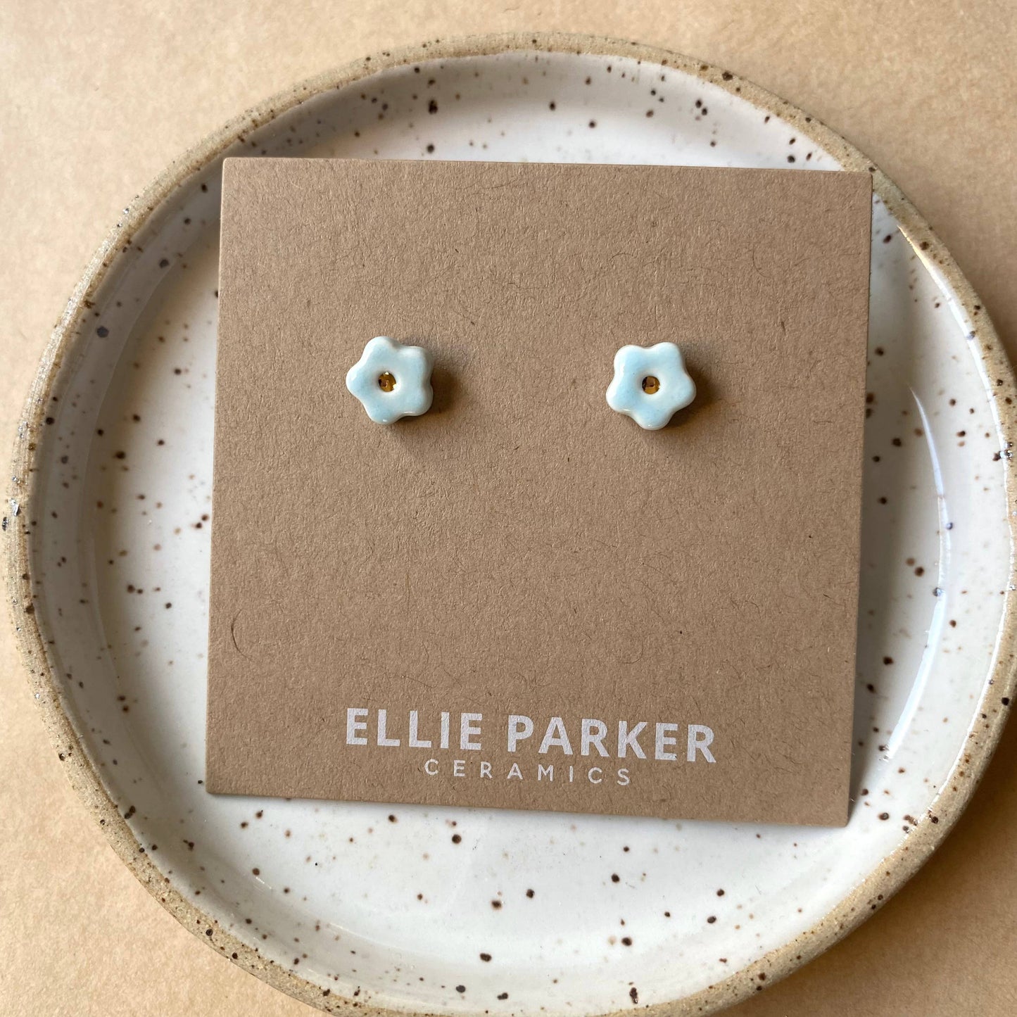 Ellie Parker Flower Sky Blue Ceramic Gold Accent Stud Earring