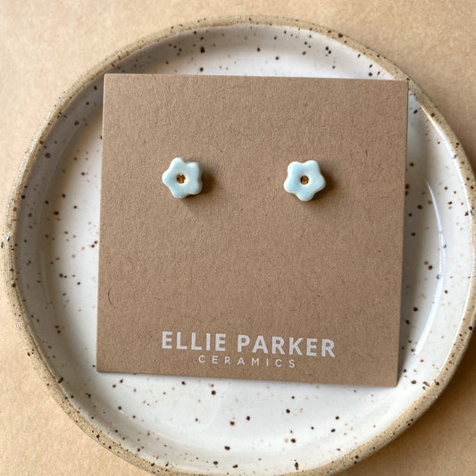 Ellie Parker Flower Sky Blue Ceramic Gold Accent Stud Earring