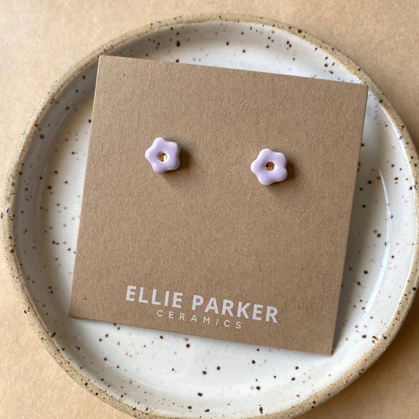 Ellie Parker Flower Lilac Ceramic Gold Accent Stud Earring