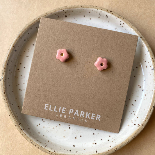 Ellie Parker Flower Pink Ceramic Gold Accent Stud Earring