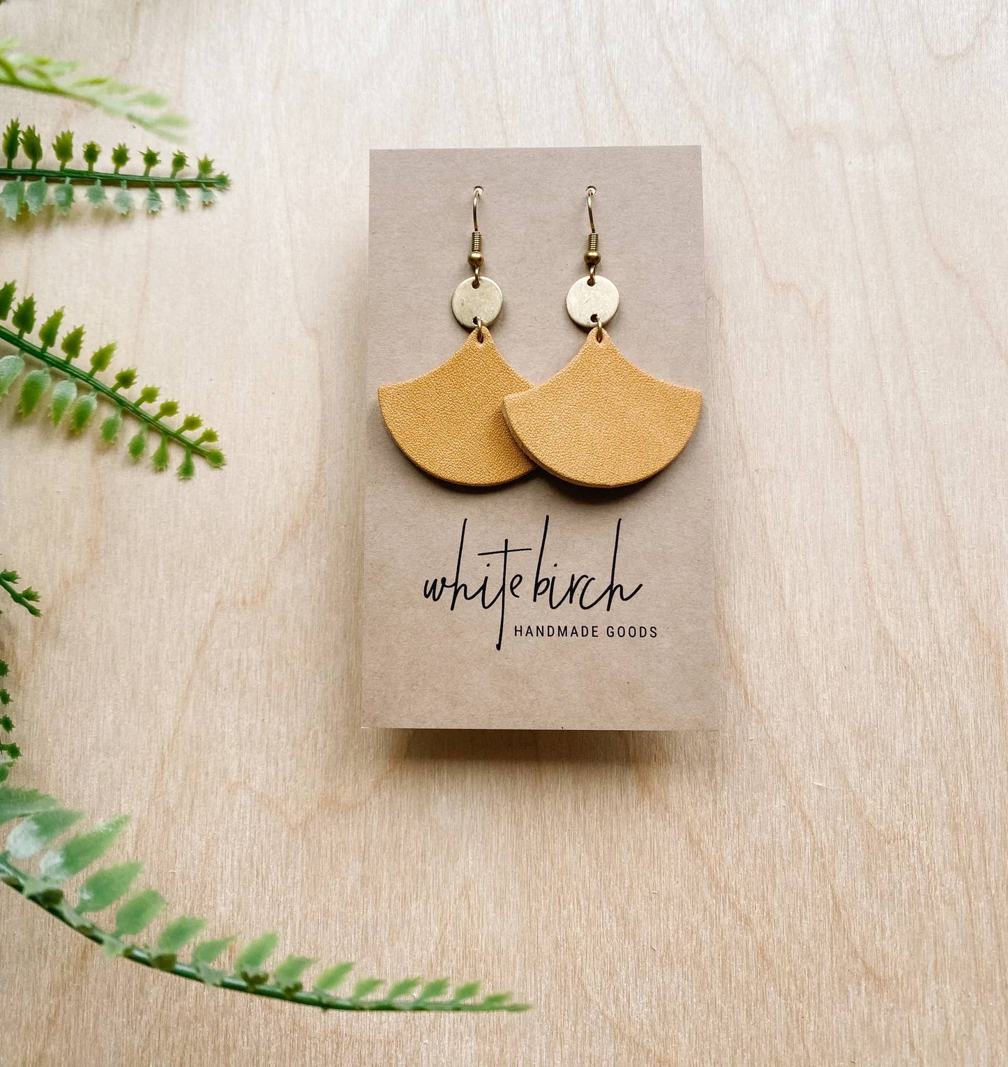 White Birch Tan Leather + Brass  Earrings