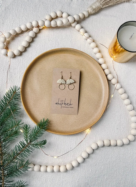 White Birch Mini Brass Half Moon Circle Earrings