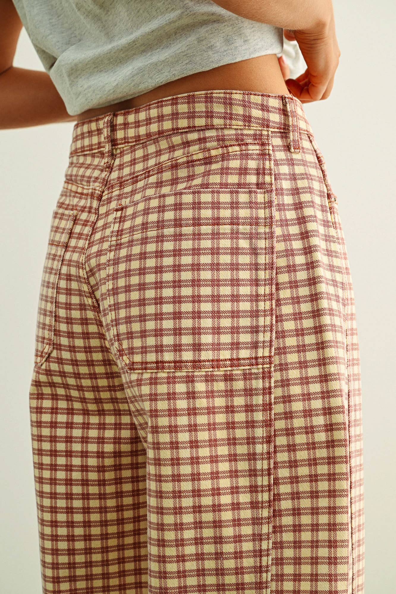 Miou Muse Mini Check Barrel Pants