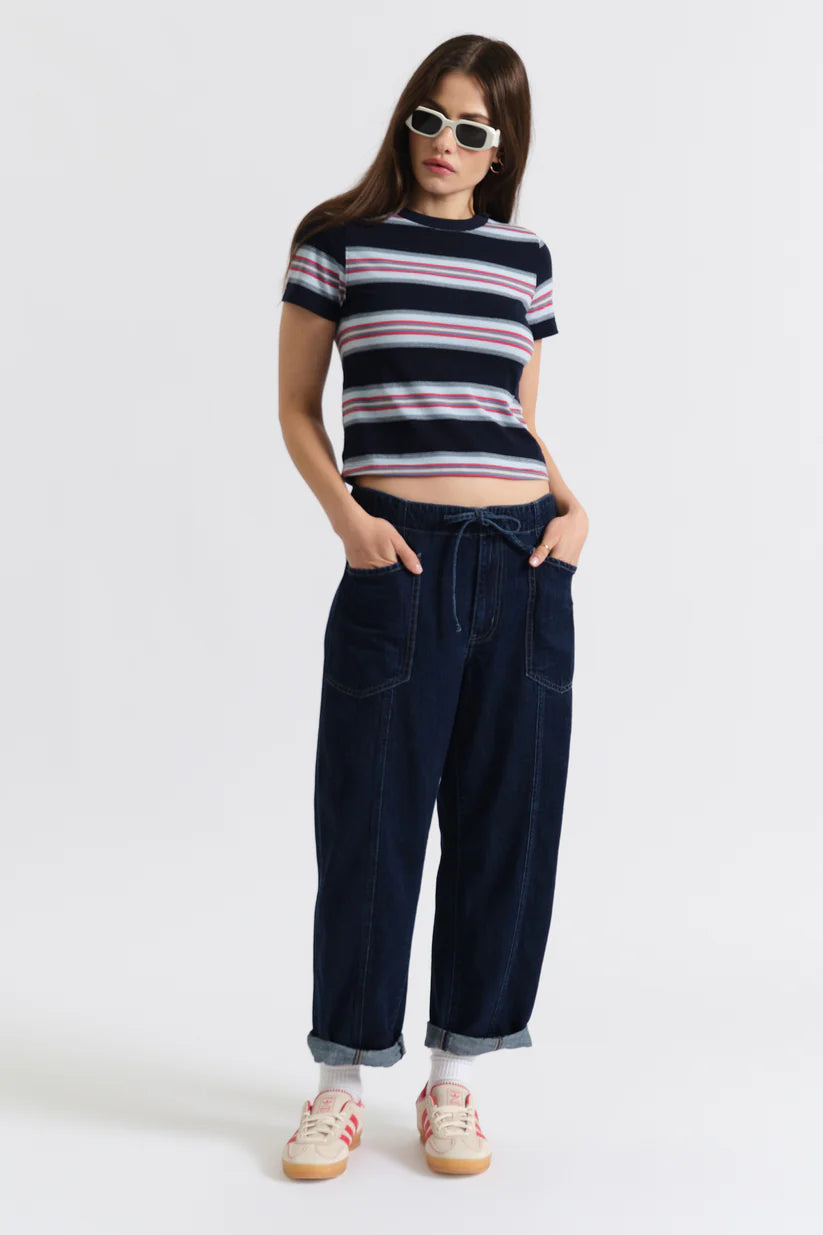 Daze Villa Drawstring Barrel Leg Jeans