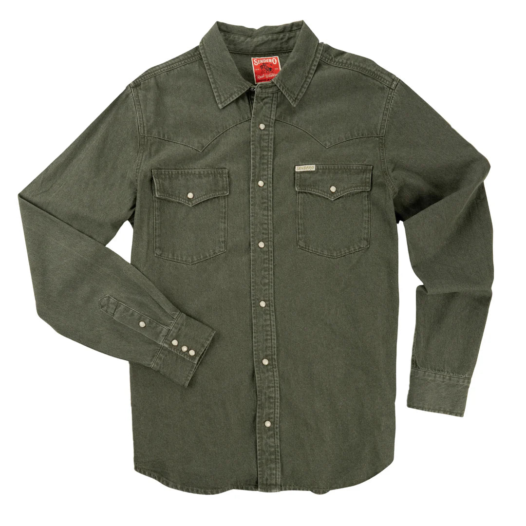 Sendero Wyatt Pearl Snap Faded Olive
