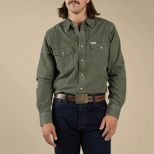 Sendero Wyatt Pearl Snap Faded Olive