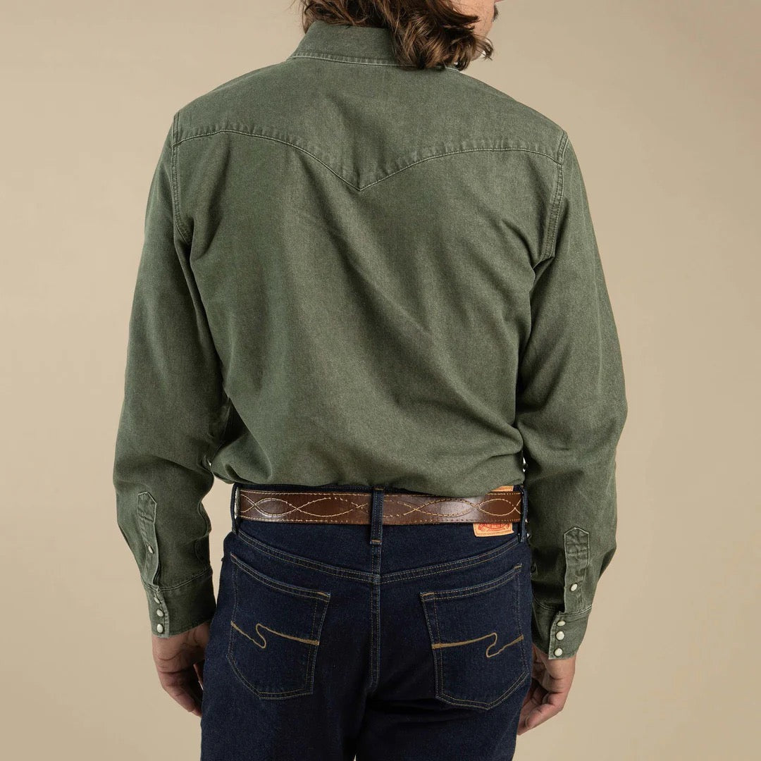 Sendero Wyatt Pearl Snap Faded Olive
