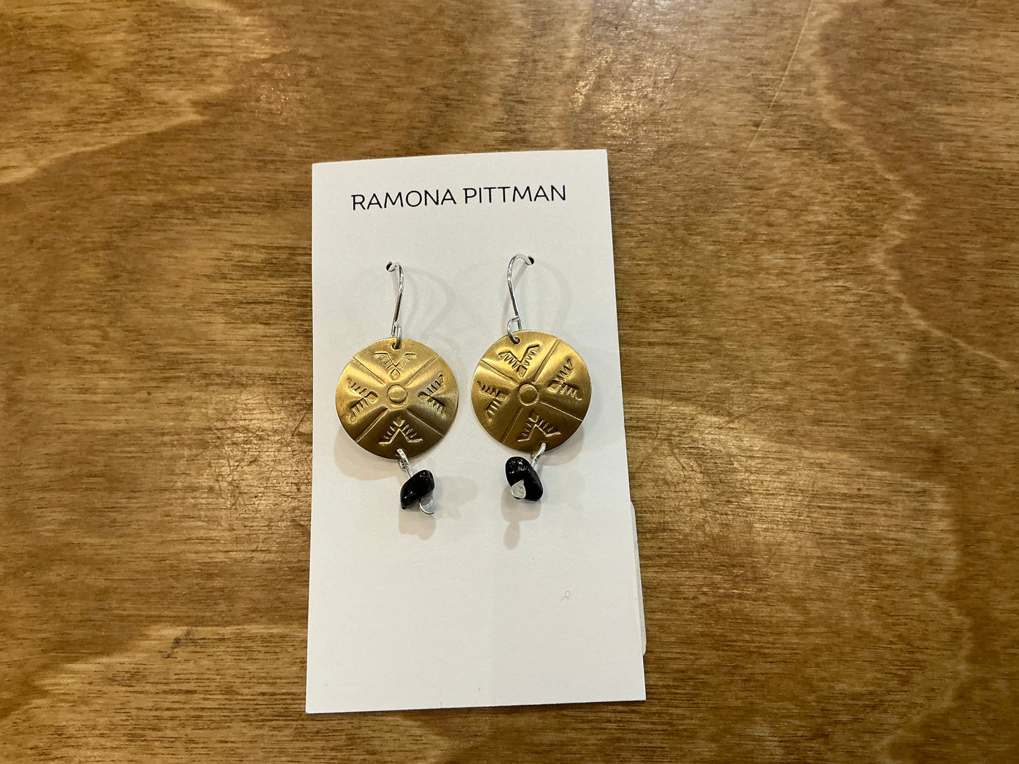 RP- Brass rounds 3/4' w/ Black tourmaline dangles