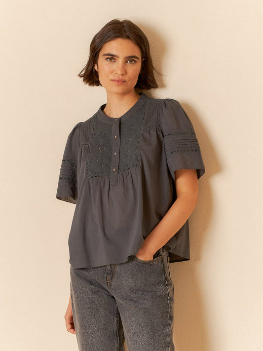 Indi + Cold Embroidered Voile Blouse