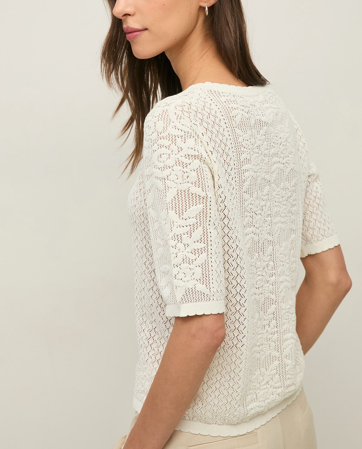 Yerse Pointelette Sweater With Puffed French Sleeves