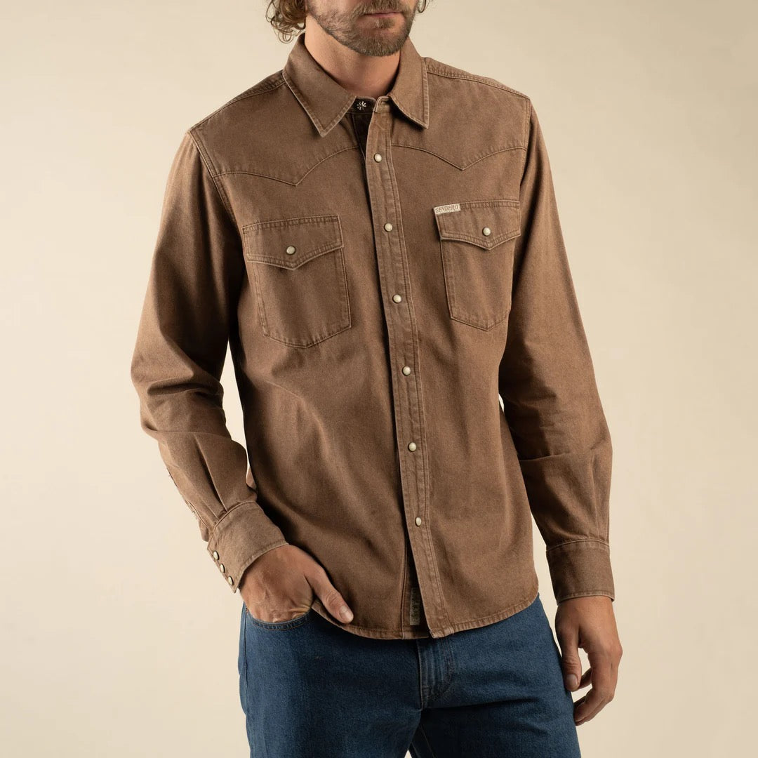 Sendero Wyatt Pearl Snap Faded Brown
