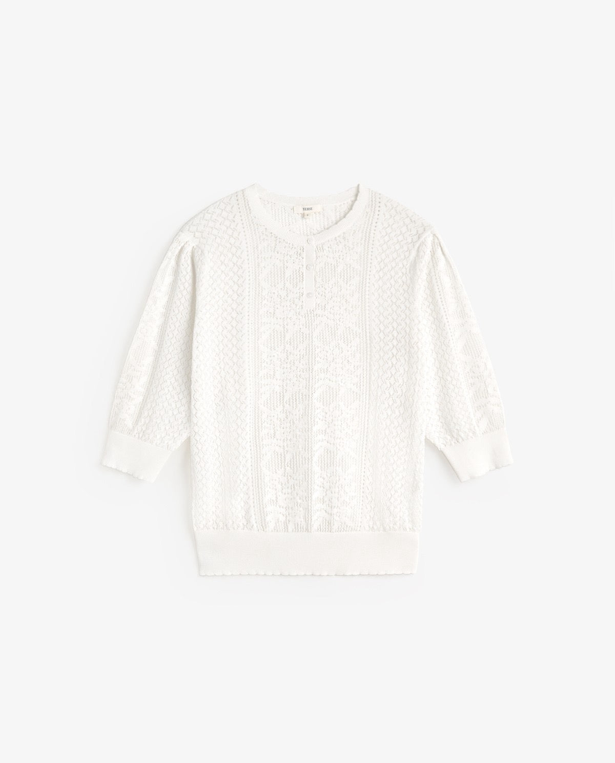 Yerse Pointelette Sweater With Puffed French Sleeves
