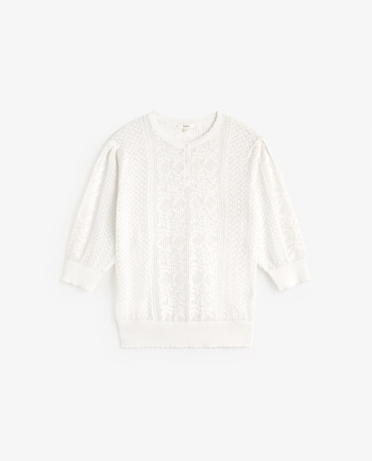 Yerse Pointelette Sweater With Puffed French Sleeves