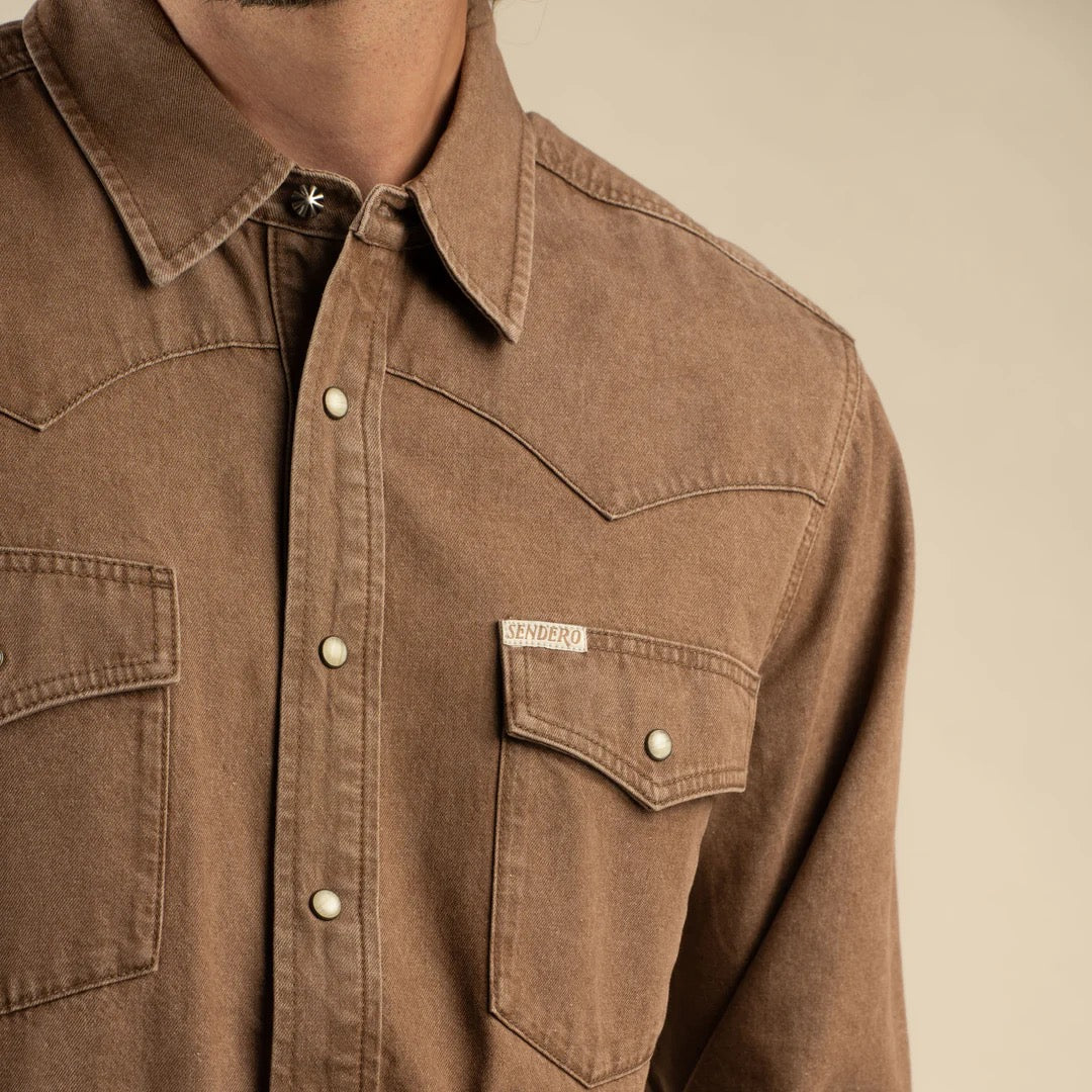 Sendero Wyatt Pearl Snap Faded Brown