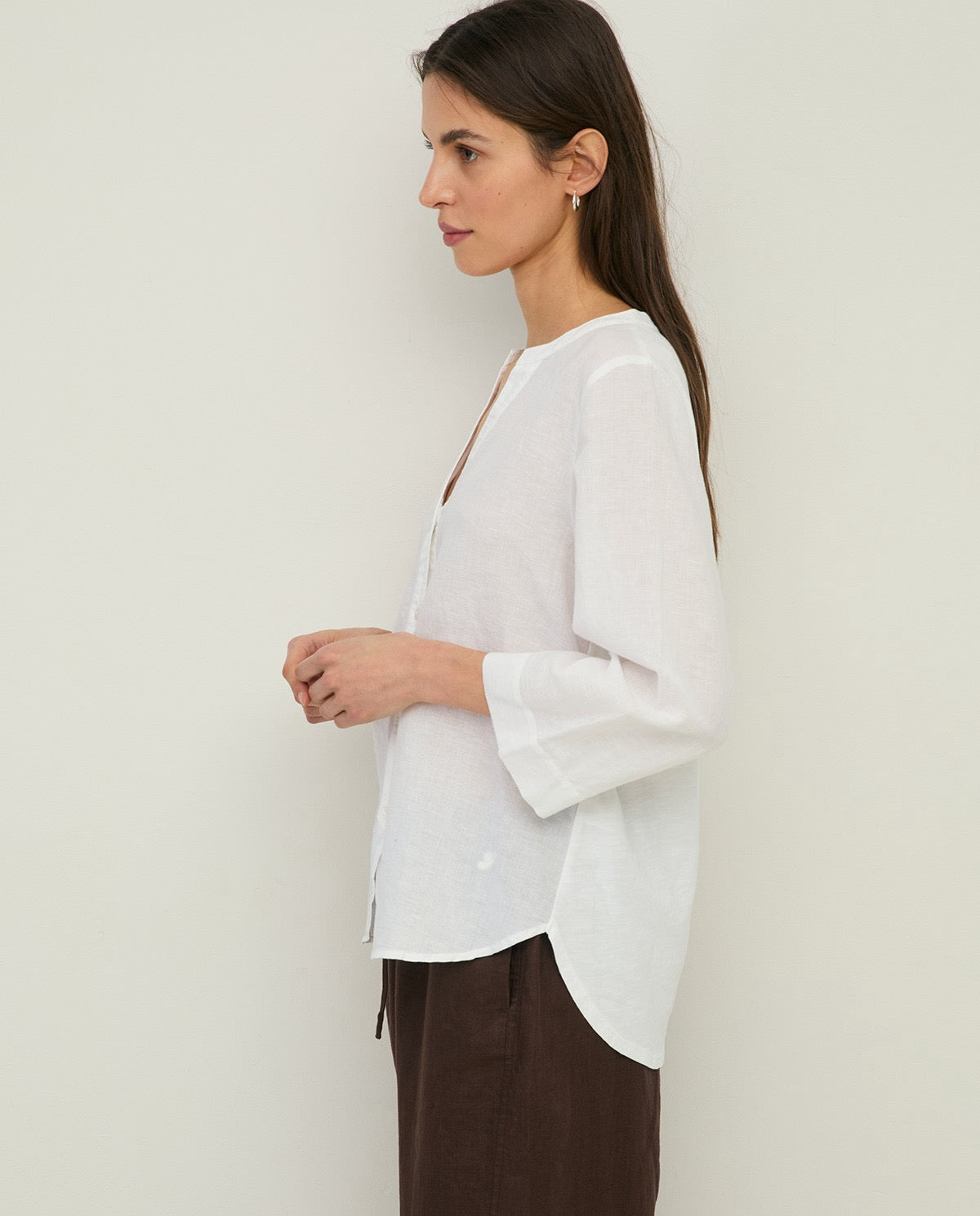 Yerse Linen and Cotton Blouse with French Sleeves