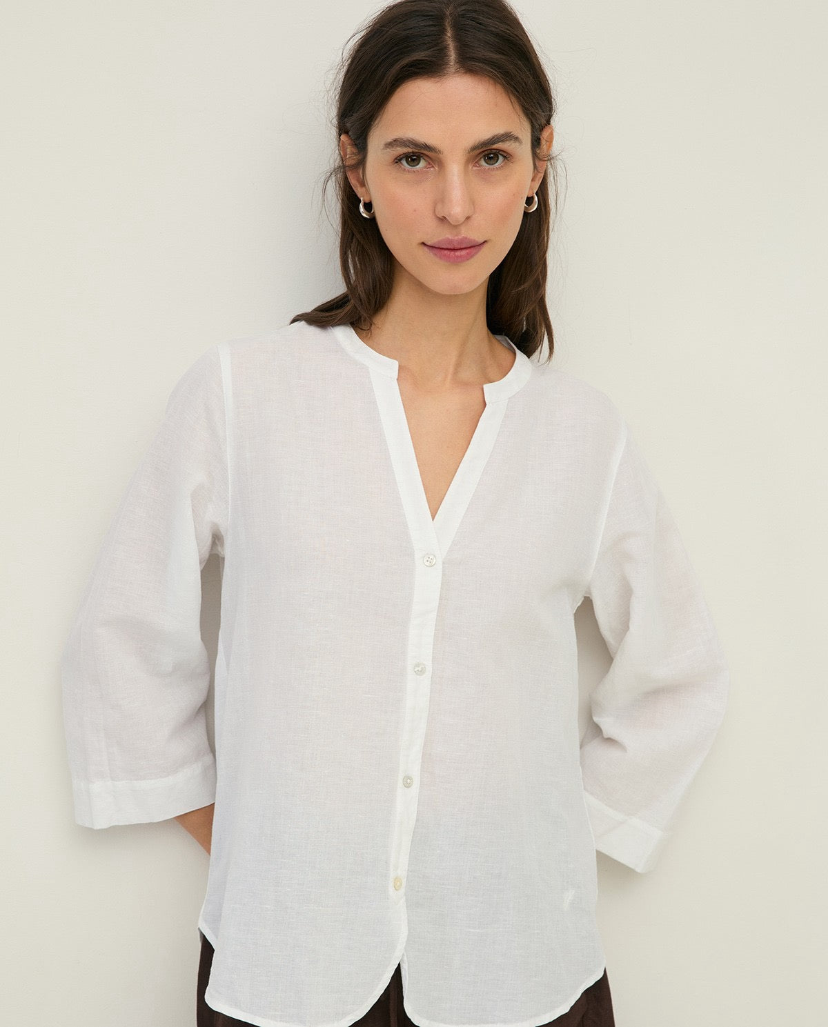 Yerse Linen and Cotton Blouse with French Sleeves