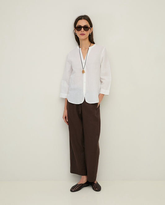 Yerse Linen and Cotton Blouse with French Sleeves