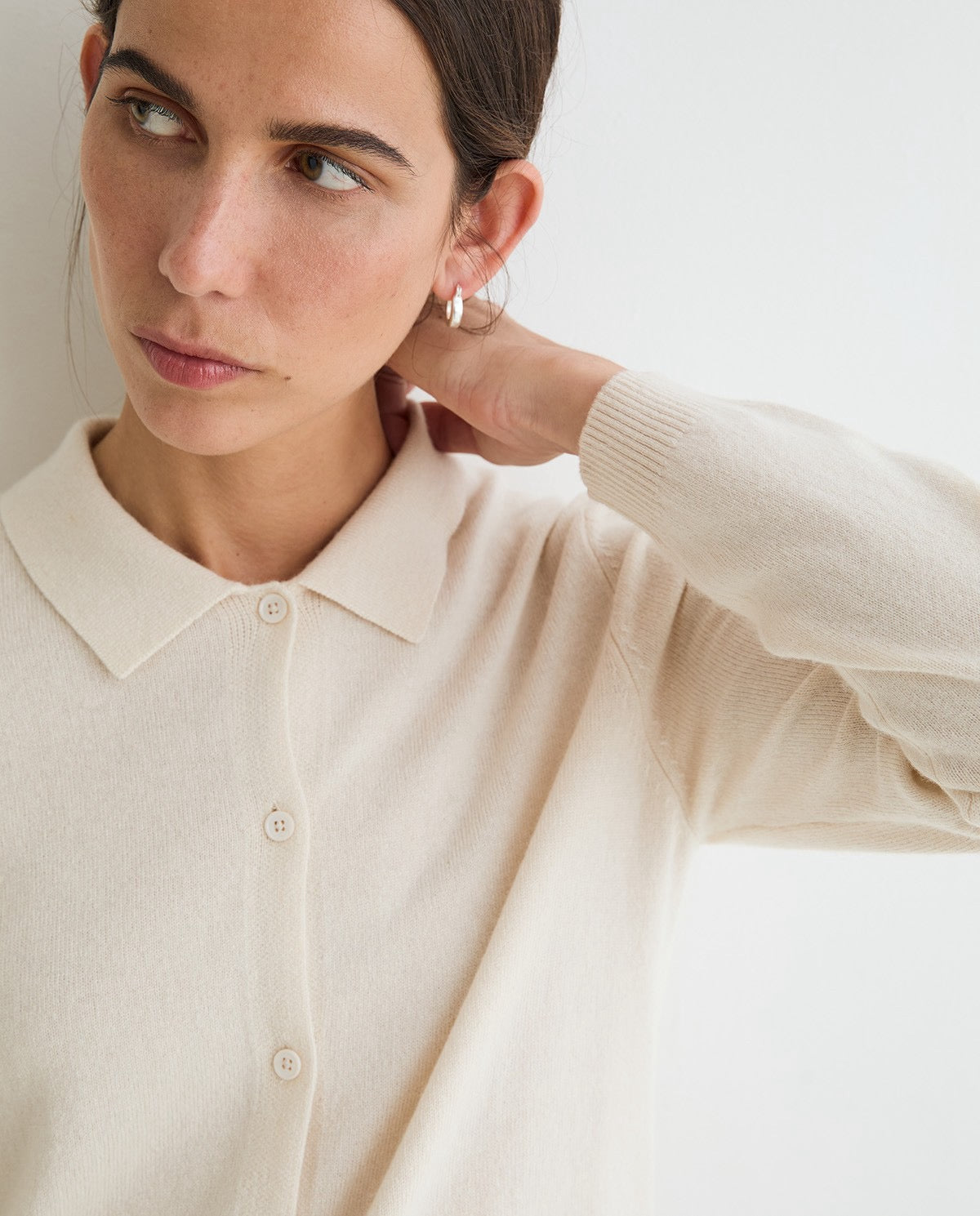 Yerse Wool Cashmere Blend Polo Neck Cardigan