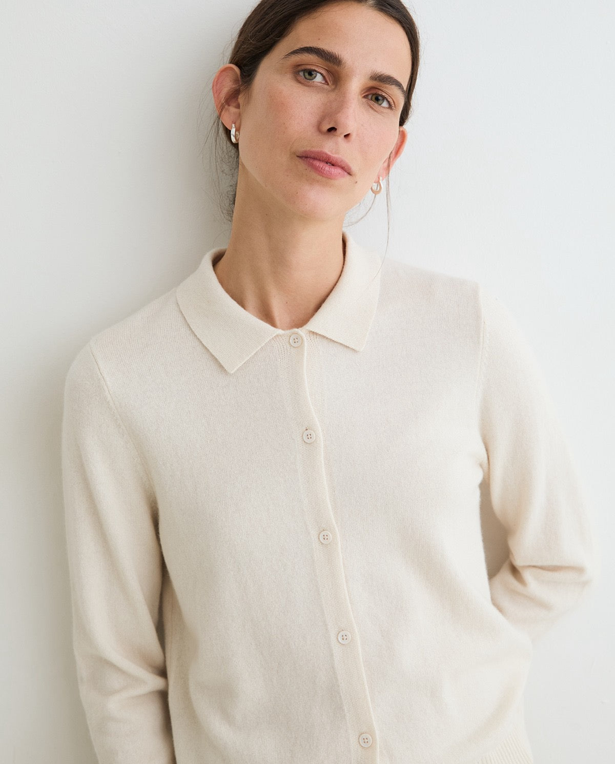 Yerse Wool Cashmere Blend Polo Neck Cardigan