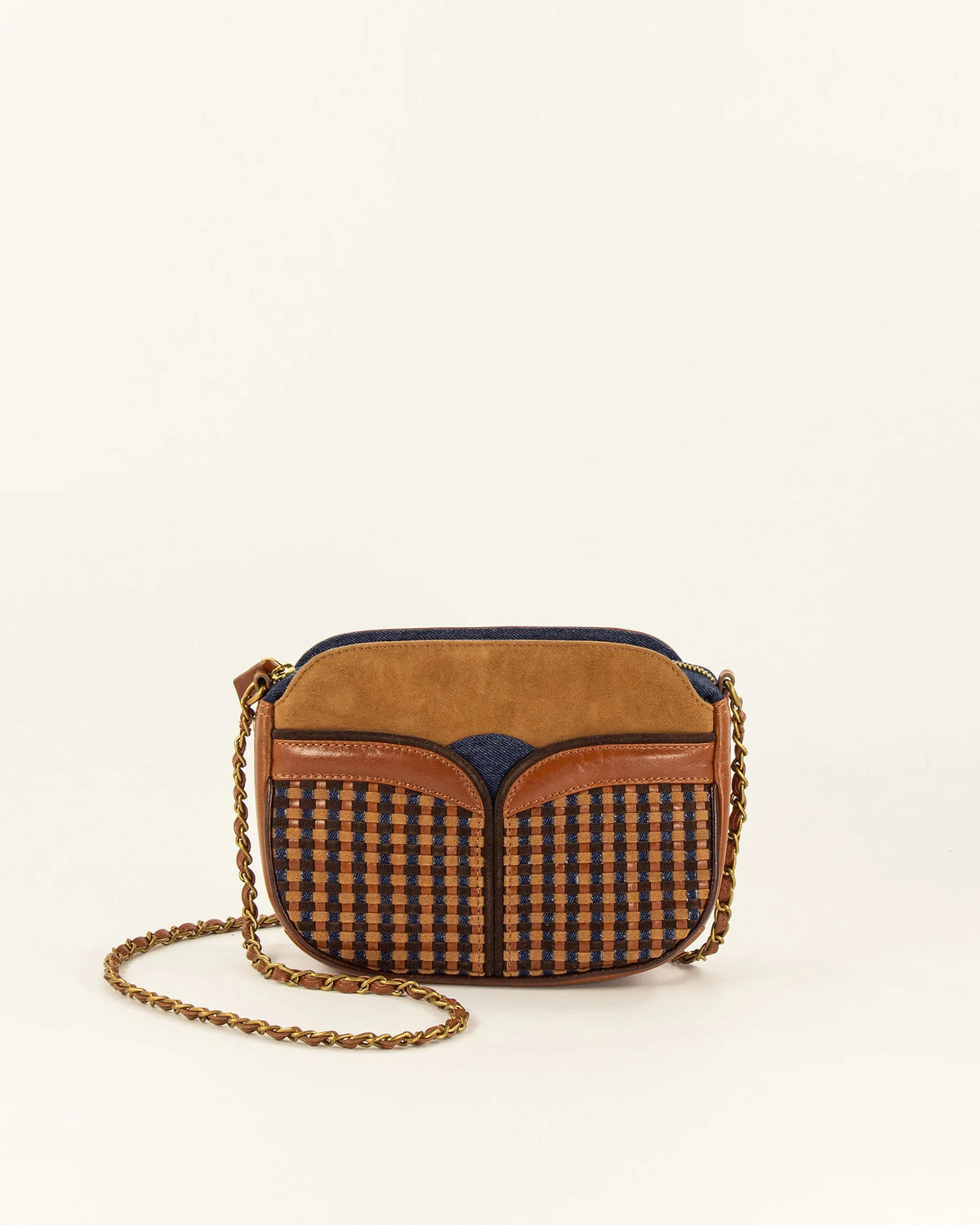 Sessun Divine Mixed Materials Chain Bag - Blue Clay