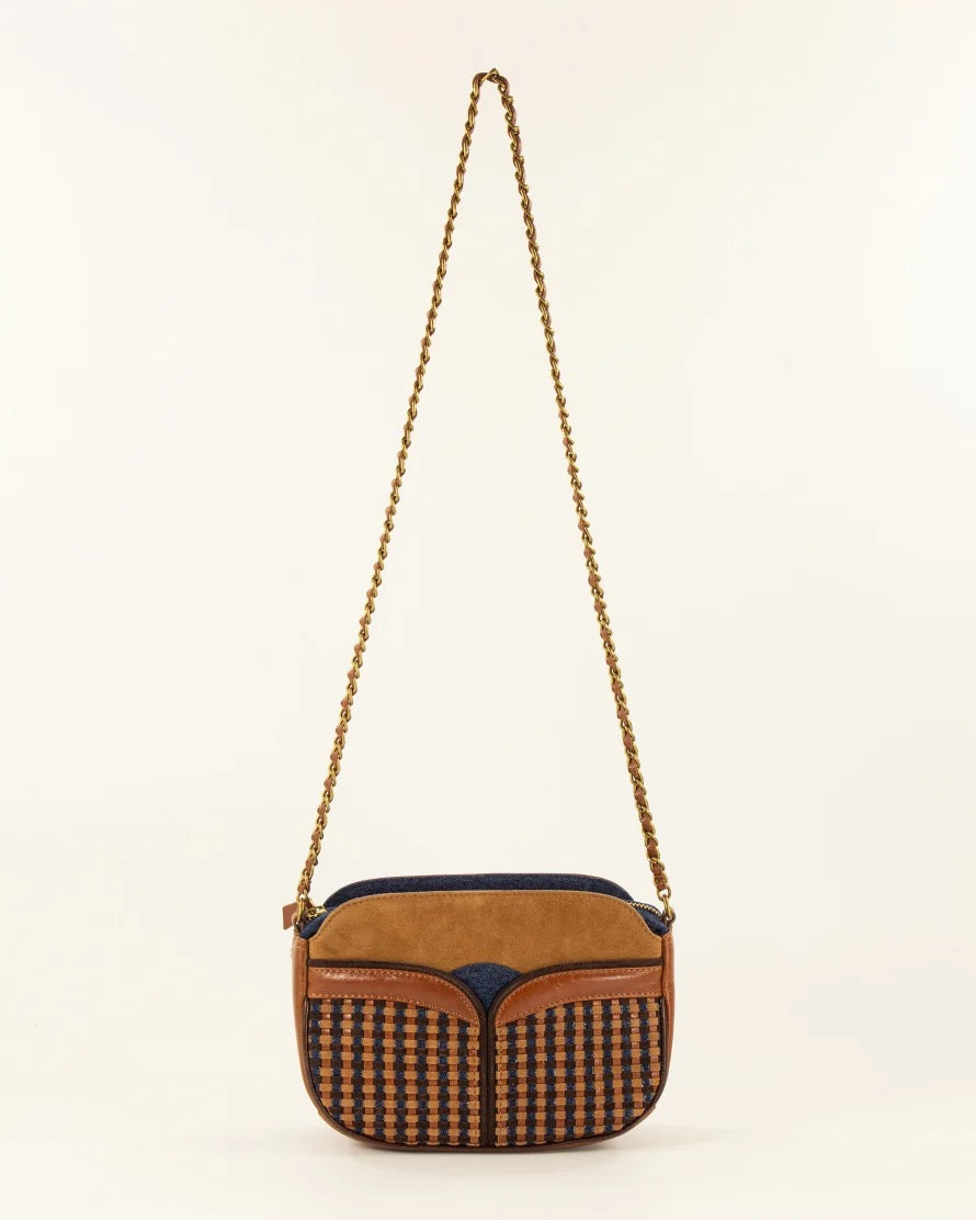 Sessun Divine Mixed Materials Chain Bag - Blue Clay