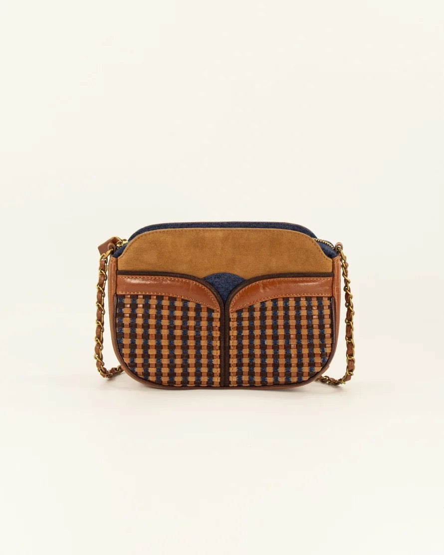 Sessun Divine Mixed Materials Chain Bag - Blue Clay