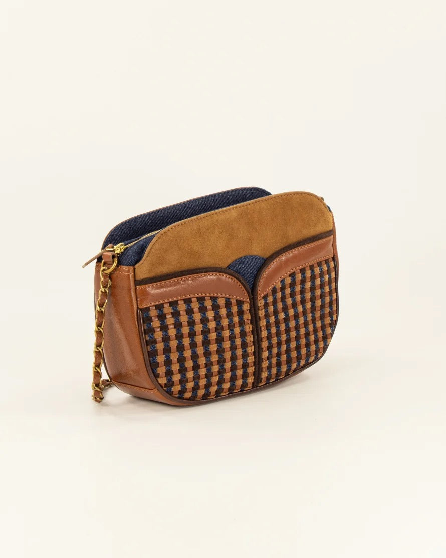 Sessun Divine Mixed Materials Chain Bag - Blue Clay