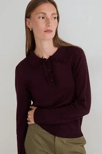 Yerse Granate Fine Knit Polo Jumper