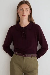 Yerse Granate Fine Knit Polo Jumper