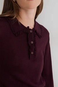 Yerse Granate Fine Knit Polo Jumper