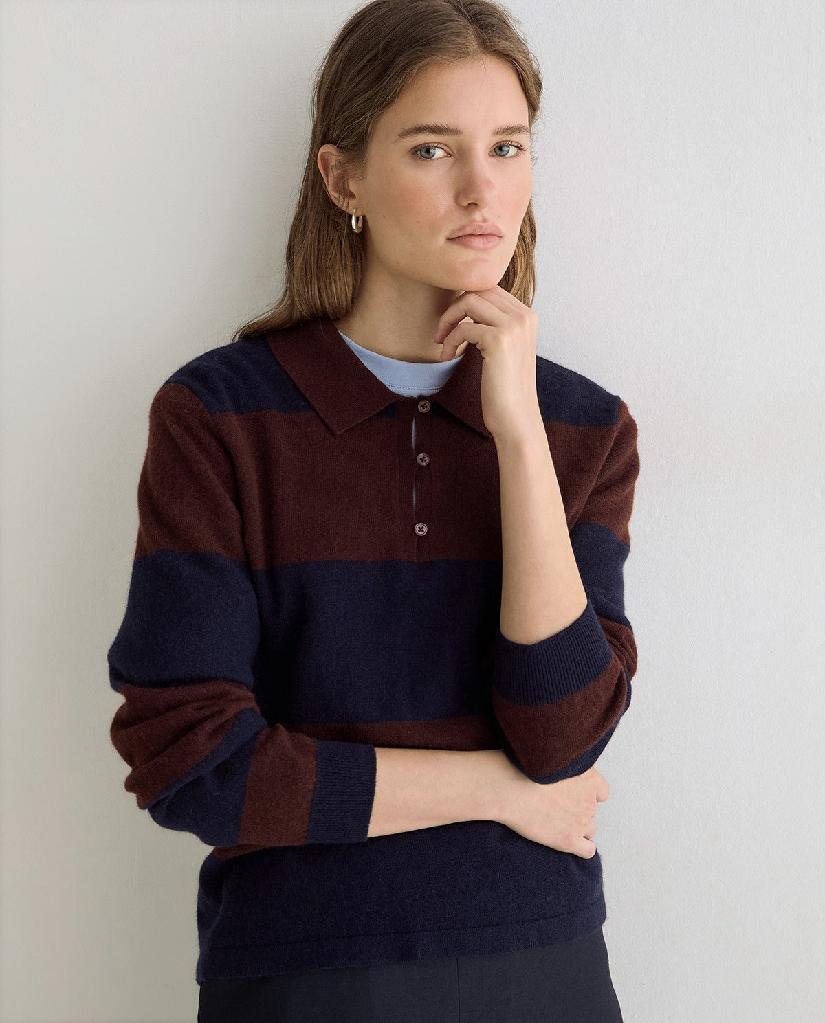 Yerse Striped Polo Neck Sweater