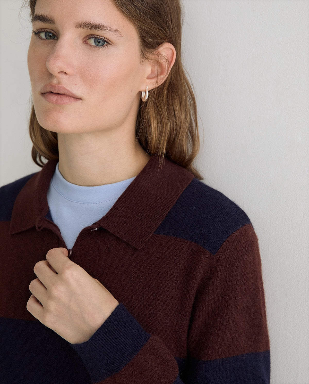 Yerse Striped Polo Neck Sweater