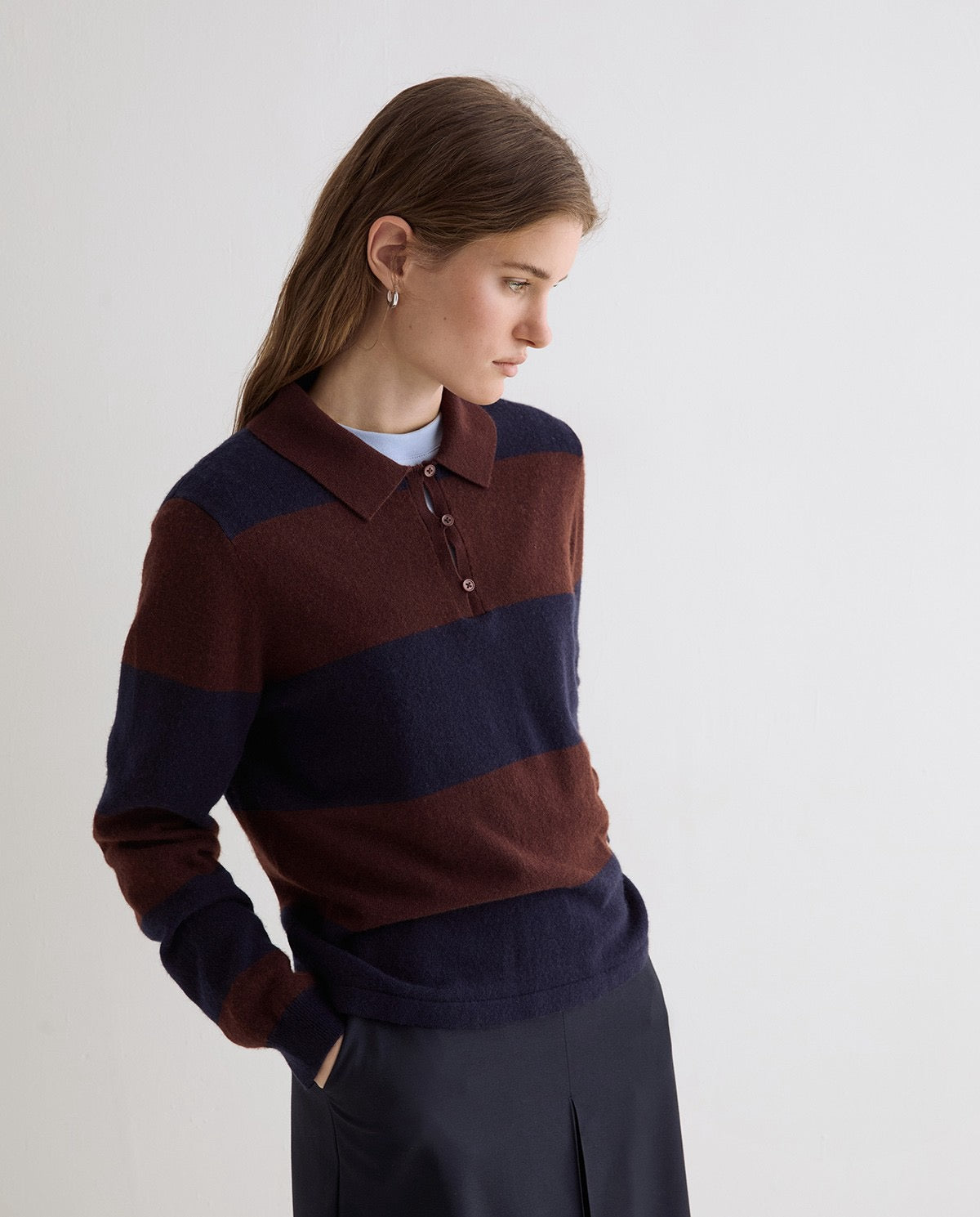Yerse Striped Polo Neck Sweater