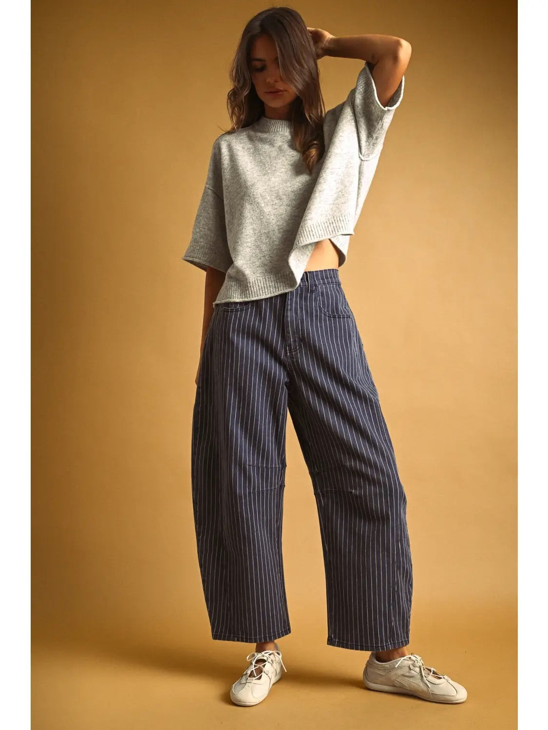 Miou Muse Pinstriped Barrel Jeans