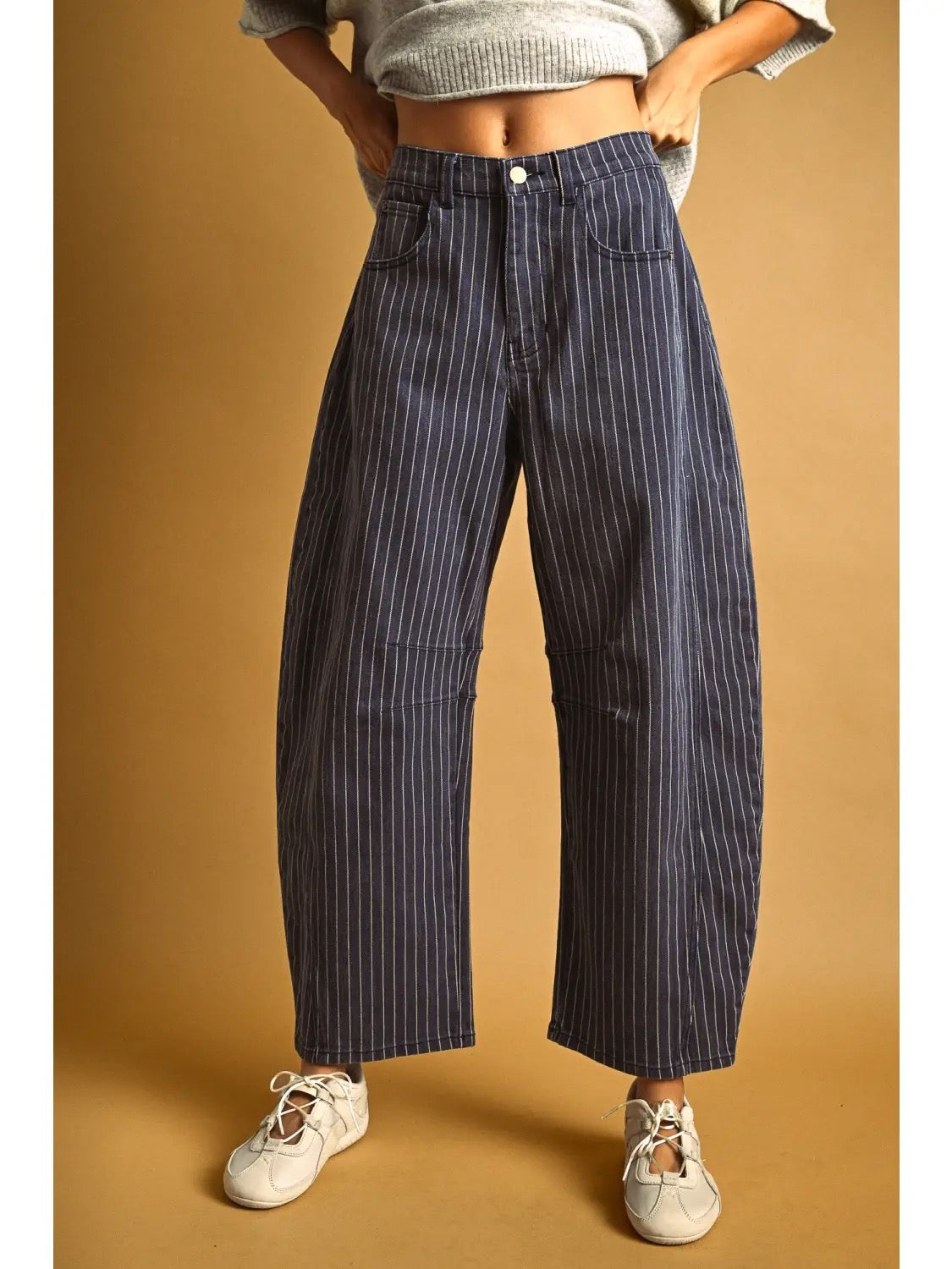 Miou Muse Pinstriped Barrel Jeans