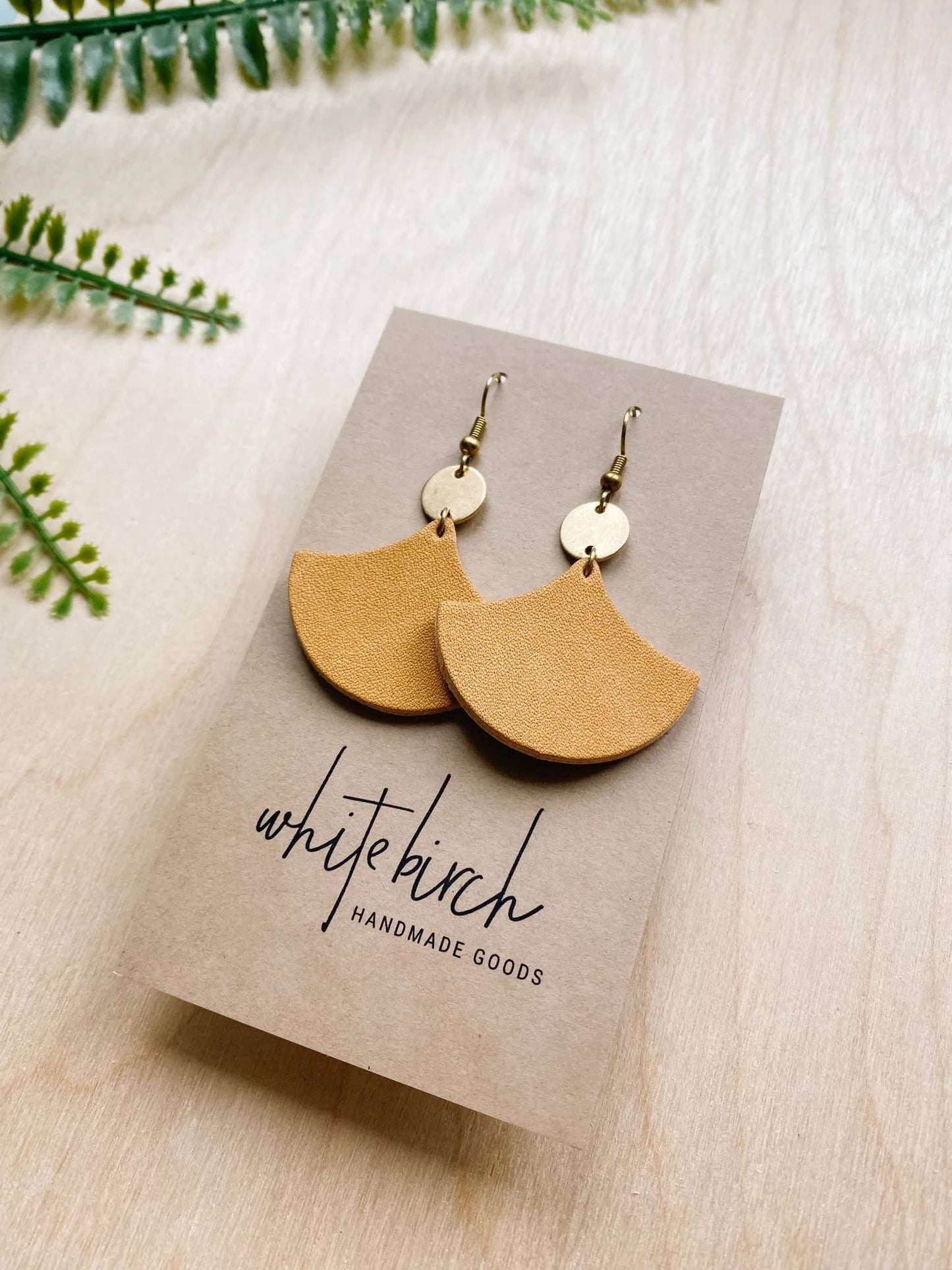 White Birch Tan Leather + Brass  Earrings