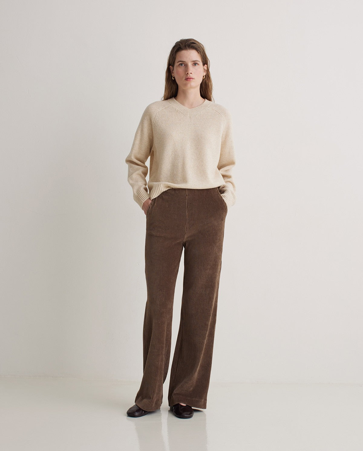 Yerse Bootcut Cord Trouser Brown