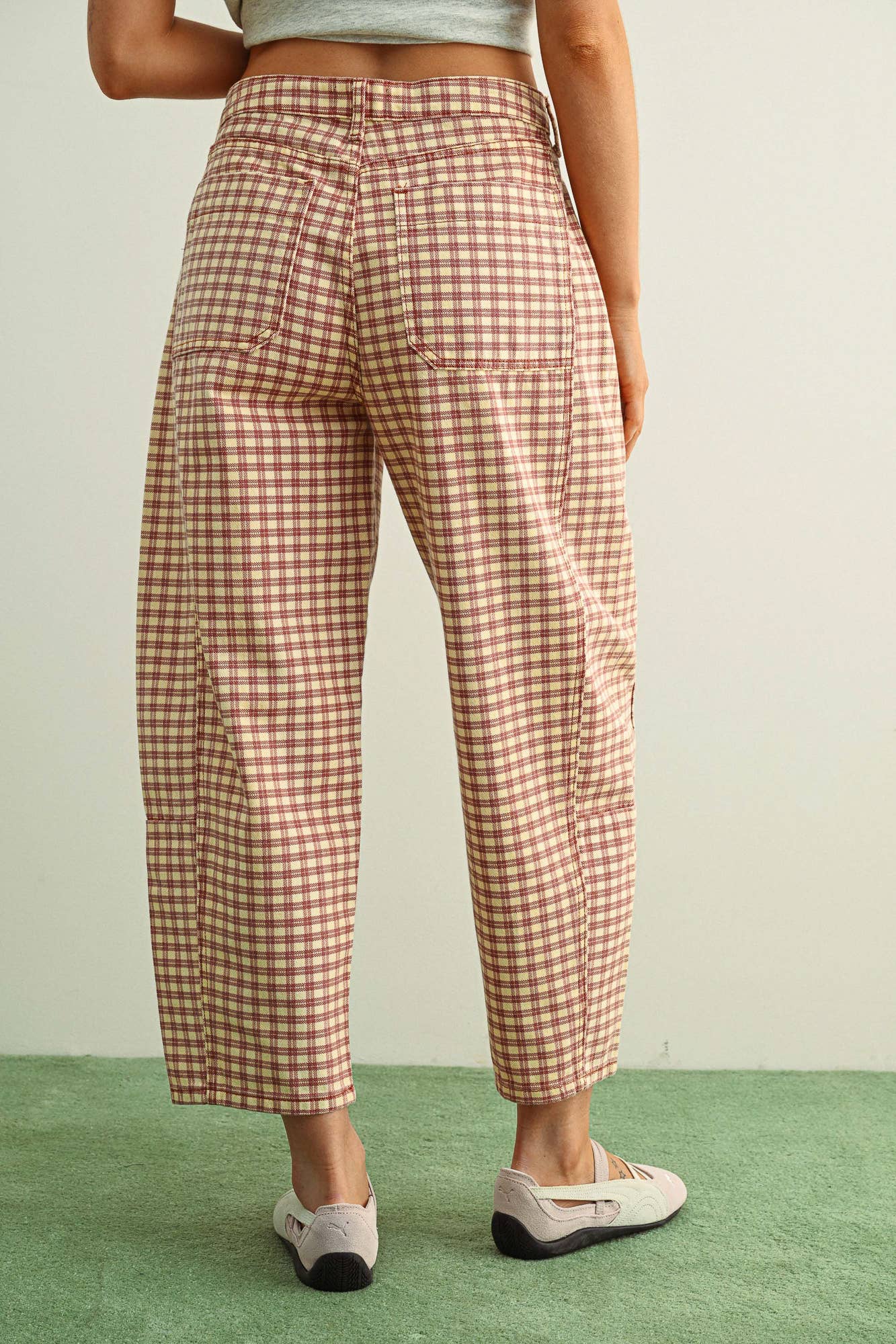 Miou Muse Mini Check Barrel Pants