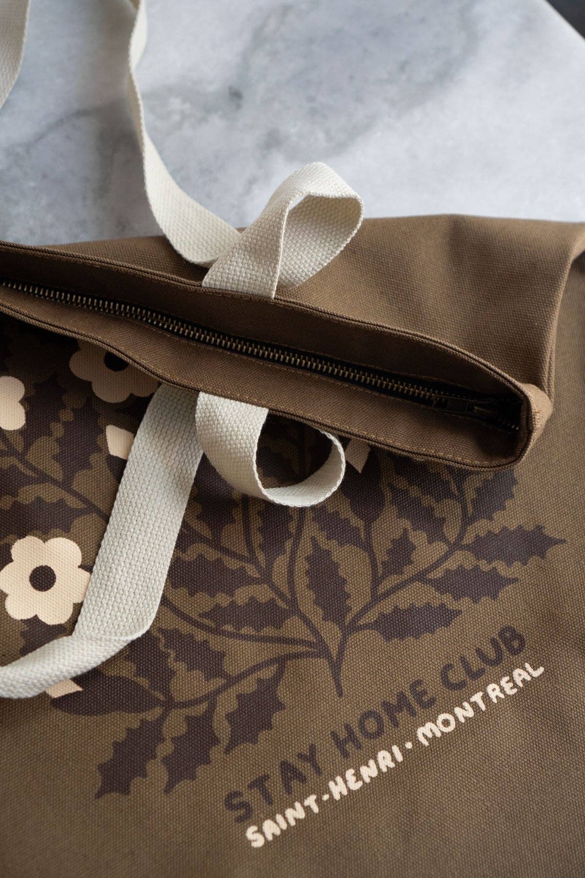 Stay Home Club Big Zippered Canvas Tote