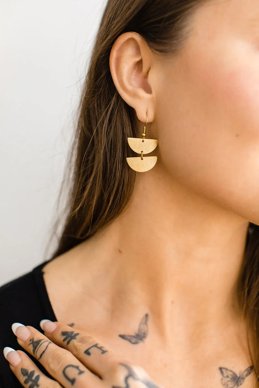White Birch Stacked Brass Half Moon Earrings