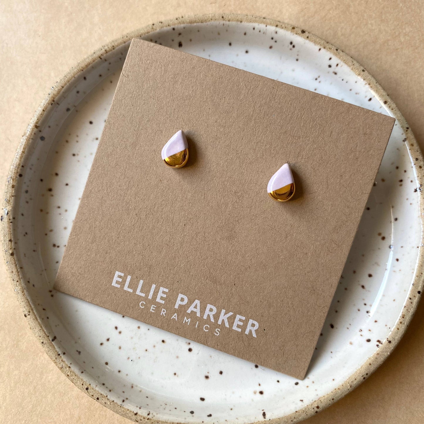 Ellie Parker Teardrop Lilac Ceramic Gold Accent Stud Earring