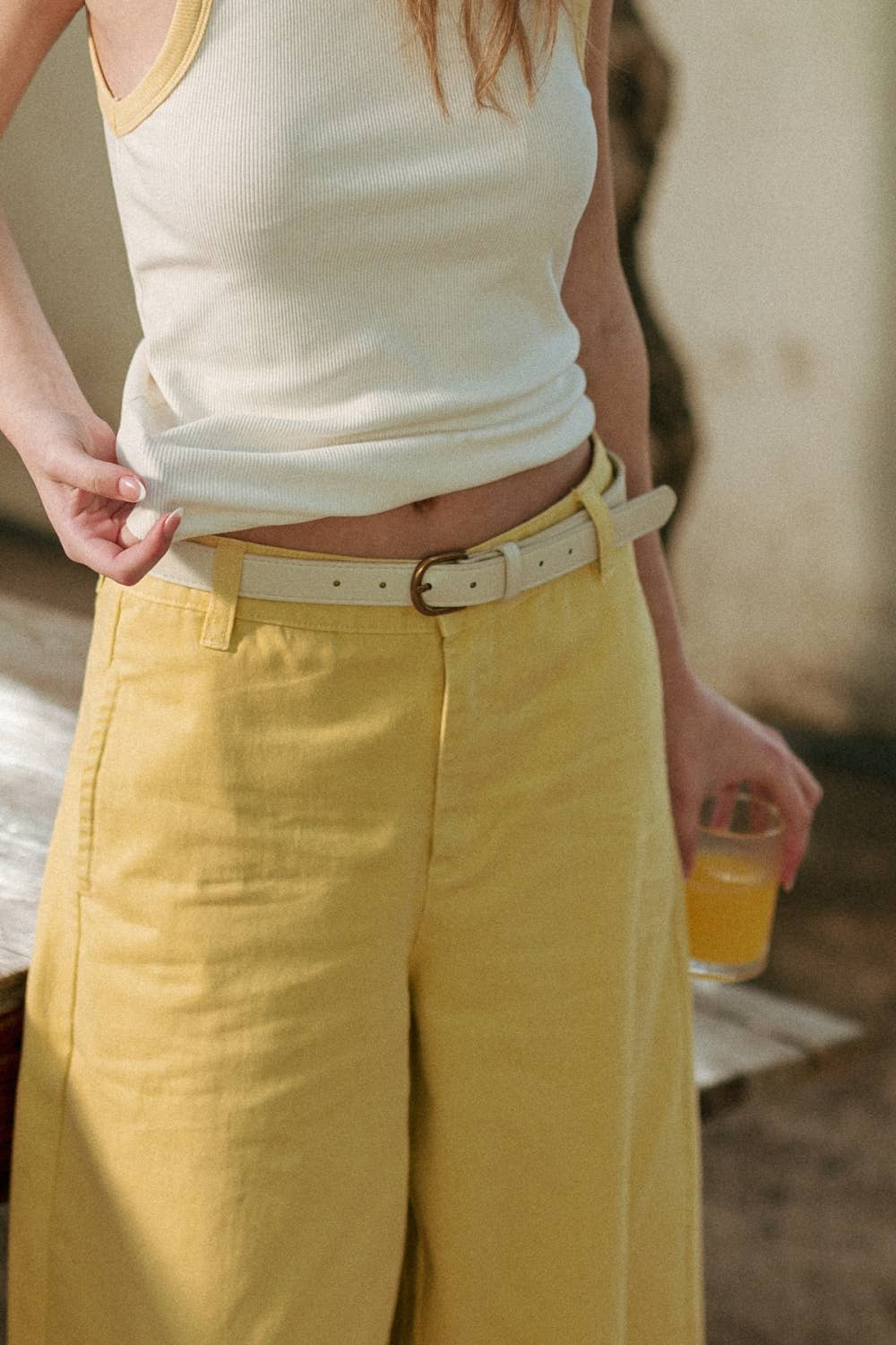 Miou Muse Cotton Barrel Pants Yellow